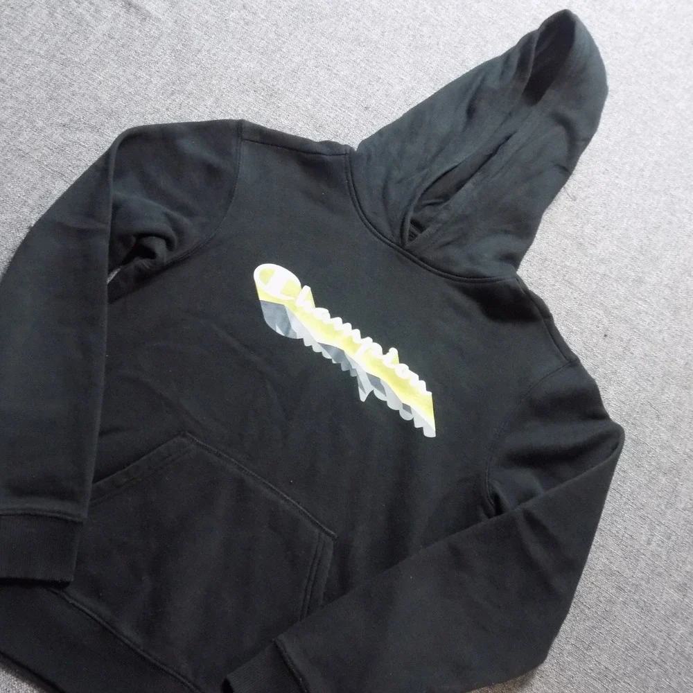 Champion Hoodie Boys Large Black Good Mountain Graphic Fleece Pullover